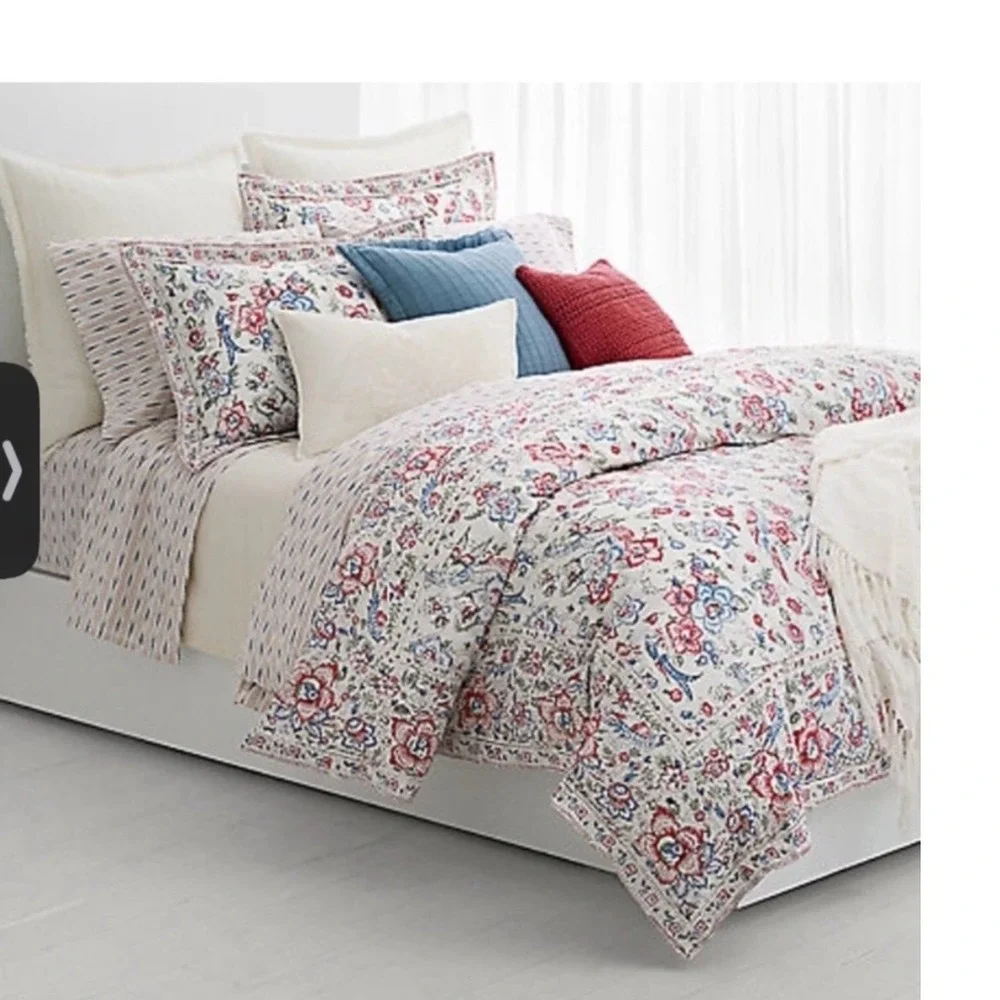 Ralph lauren lucie ikat floral king comforter and two pillowcases new pink white